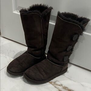 UGG Dark Brown Shearling Button Bailey Boots